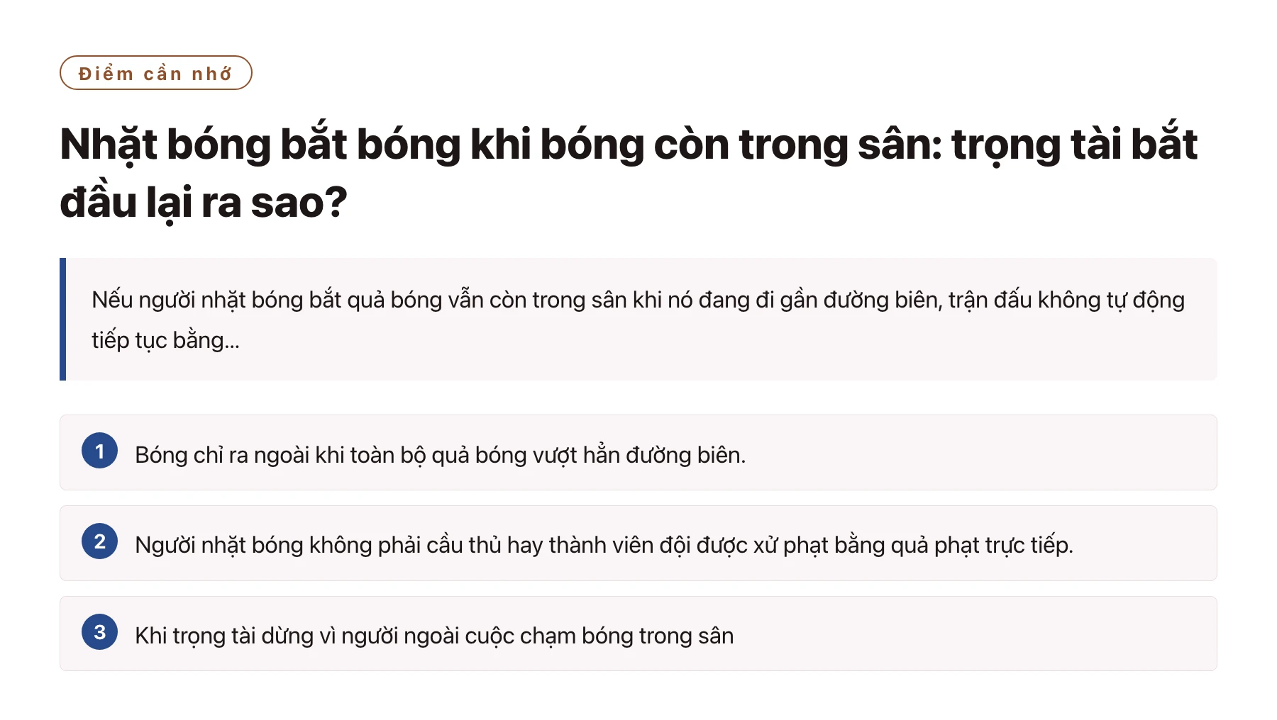Nhặt bóng bắt bóng khi bóng còn trong sân: trọng tài bắt đầu lại ra sao?——全文要点速览